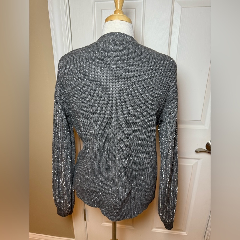 Inc International Concepts Charcoal Rhinestone Shine Button-Up Cardigan-Size L View 6